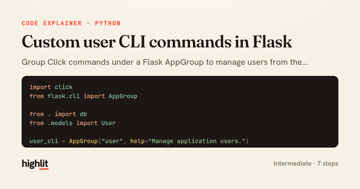 Custom user CLI commands in Flask — share card