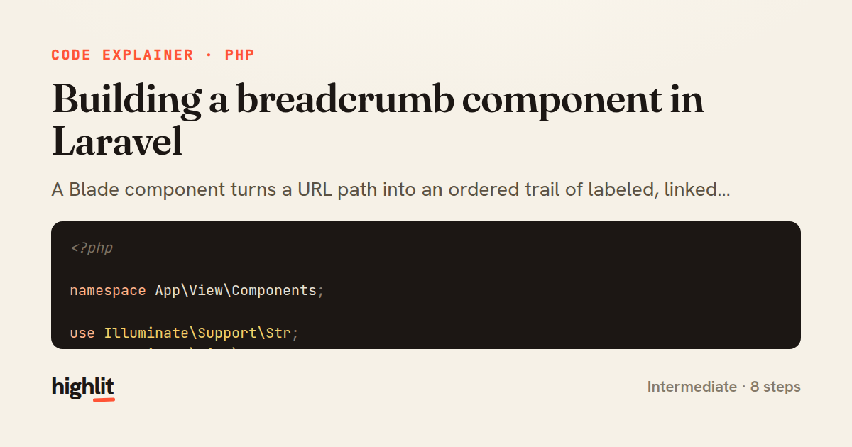 Building a breadcrumb component in Laravel — share card