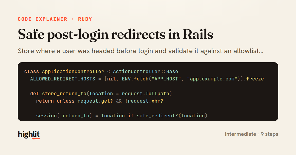 Safe post-login redirects in Rails — share card