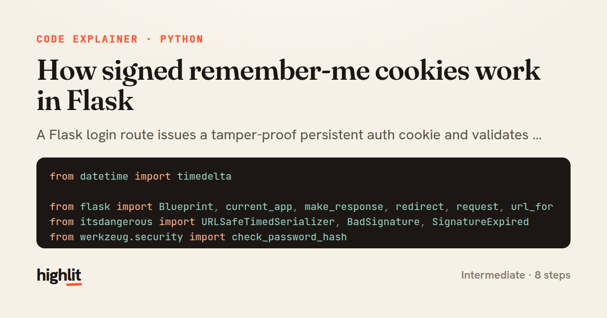 How signed remember-me cookies work in Flask — share card