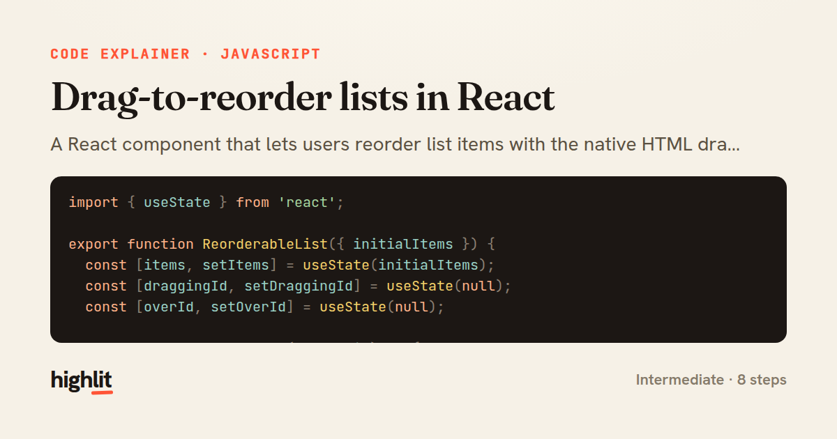 Drag-to-reorder lists in React — share card