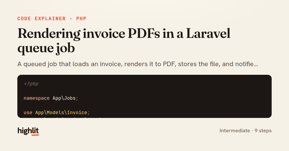 Rendering invoice PDFs in a Laravel queue job — share card