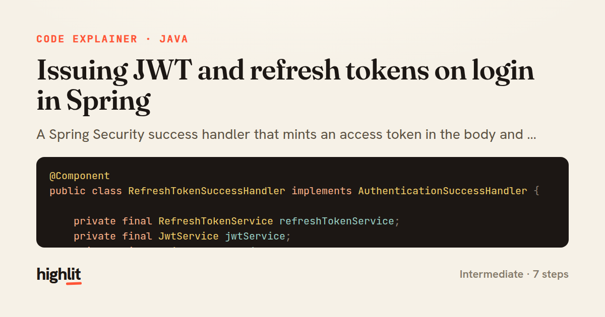 Issuing JWT and refresh tokens on login in Spring — share card