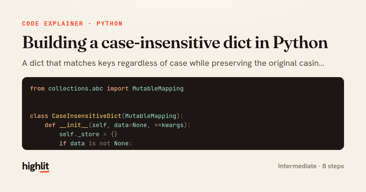 Building a case-insensitive dict in Python — share card