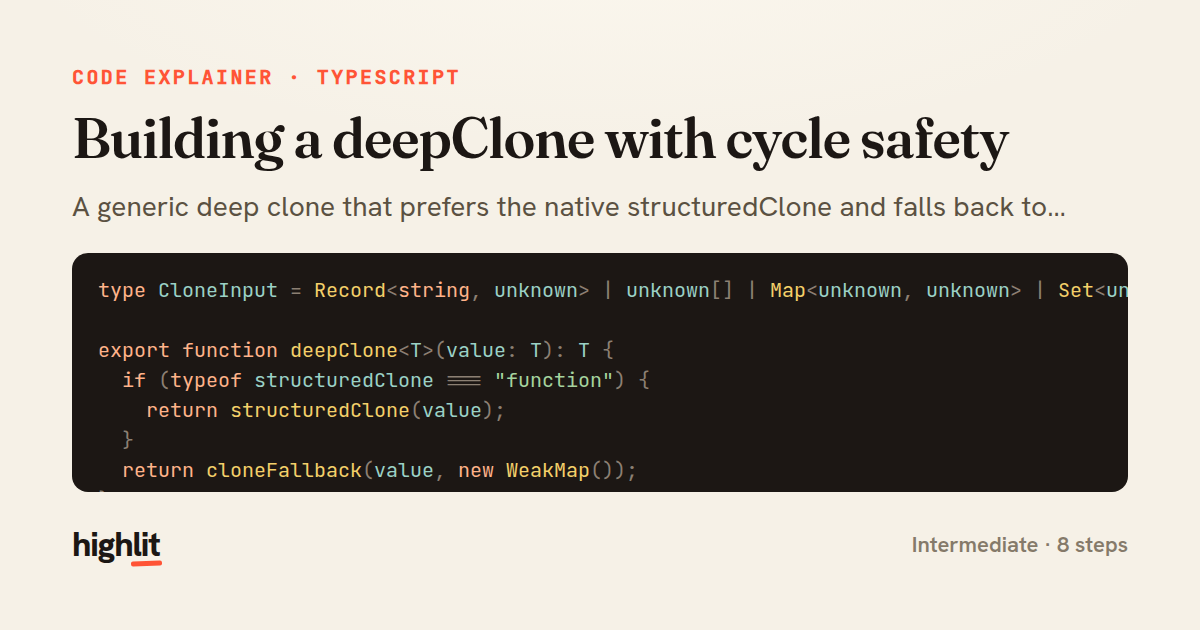 Building a deepClone with cycle safety — share card