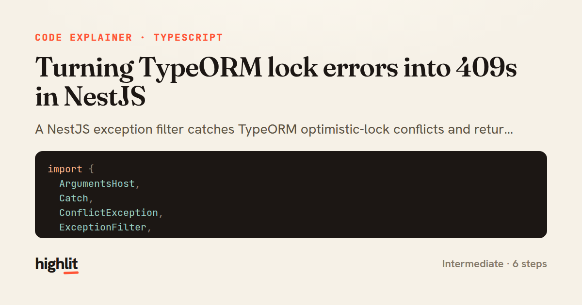 Turning TypeORM lock errors into 409s in NestJS — share card