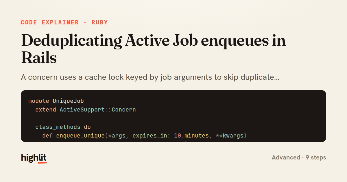 Deduplicating Active Job enqueues in Rails — share card