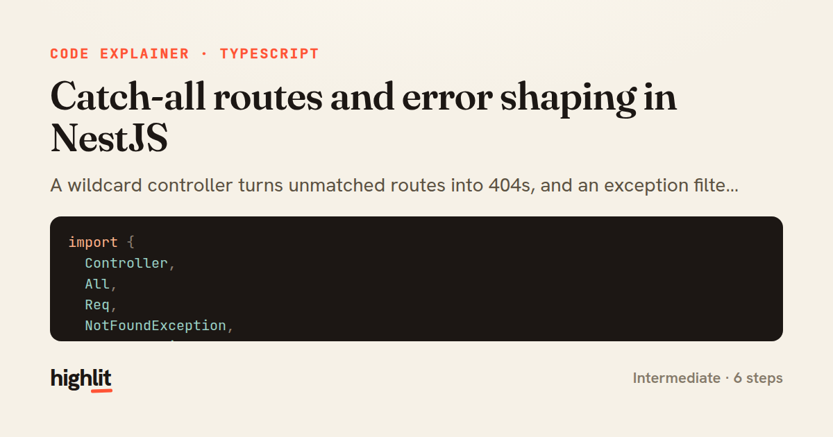 Catch-all routes and error shaping in NestJS — share card