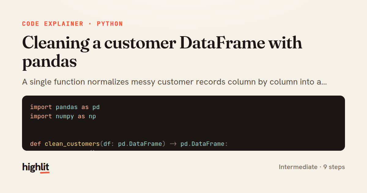 Cleaning a customer DataFrame with pandas — share card