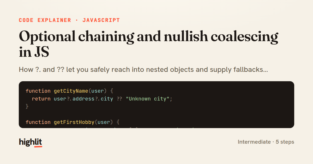 Optional chaining and nullish coalescing in JS — share card