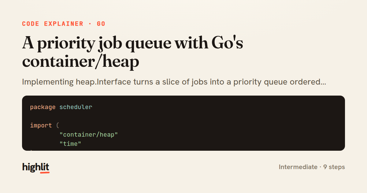 A priority job queue with Go's container/heap — share card