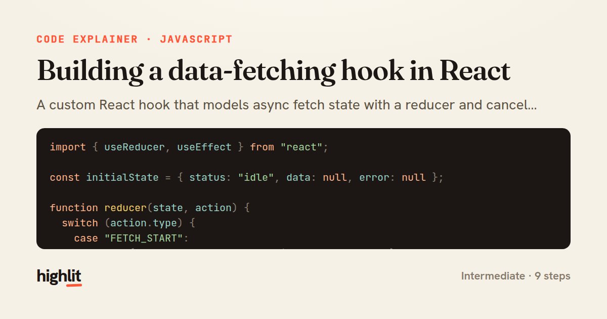 Building a data-fetching hook in React — share card