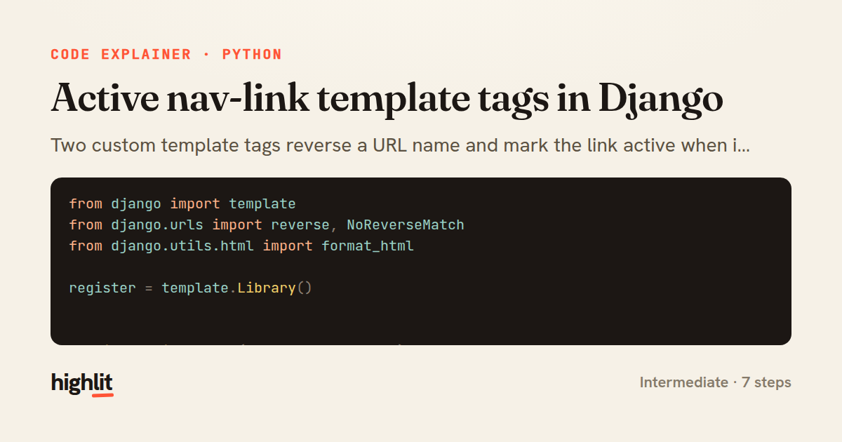 Active nav-link template tags in Django — share card