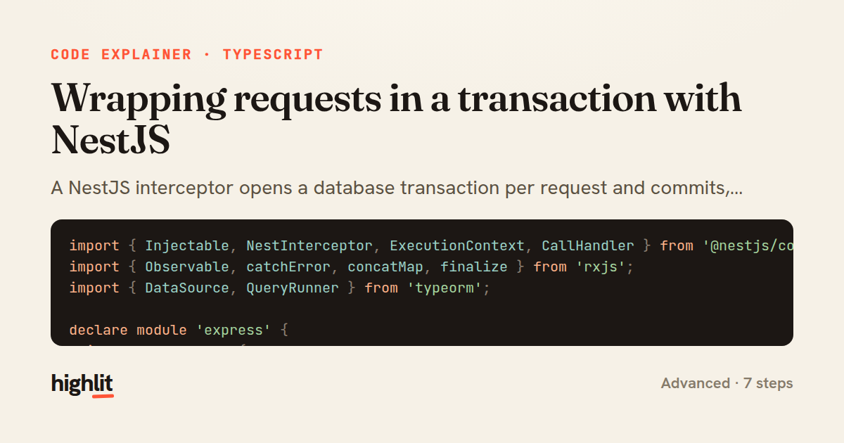 Wrapping requests in a transaction with NestJS — share card