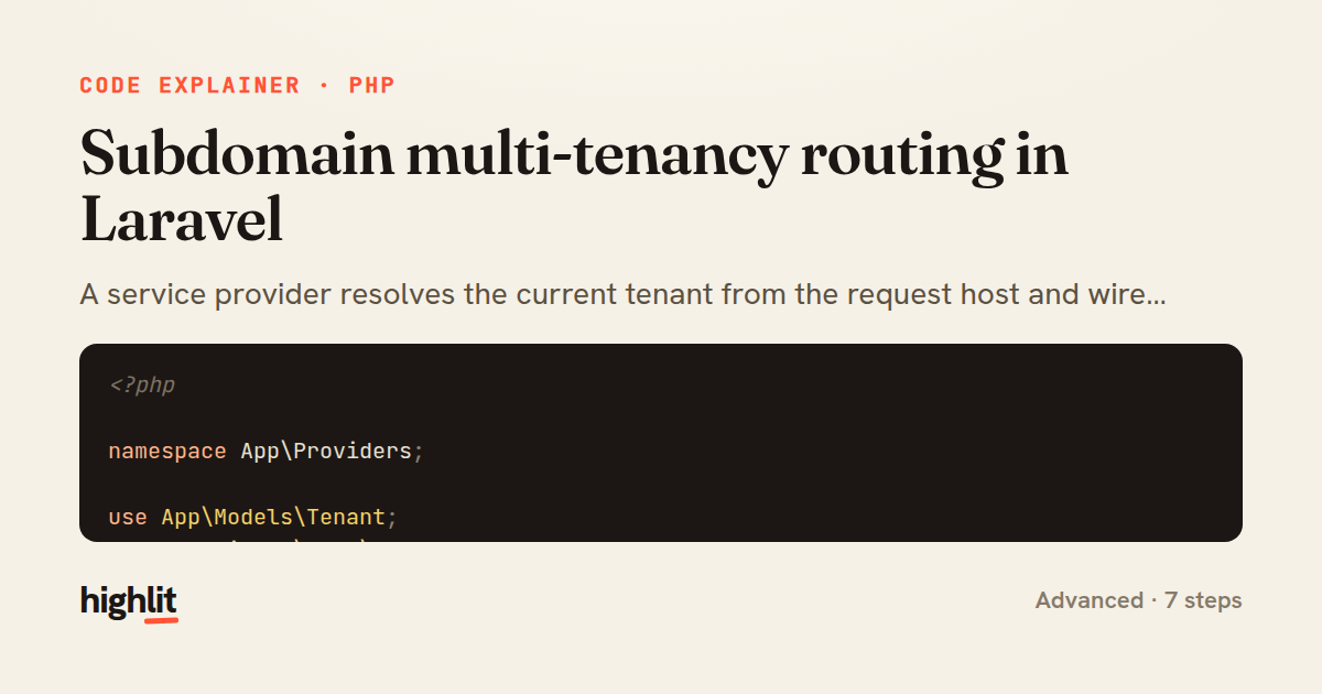Subdomain multi-tenancy routing in Laravel — share card