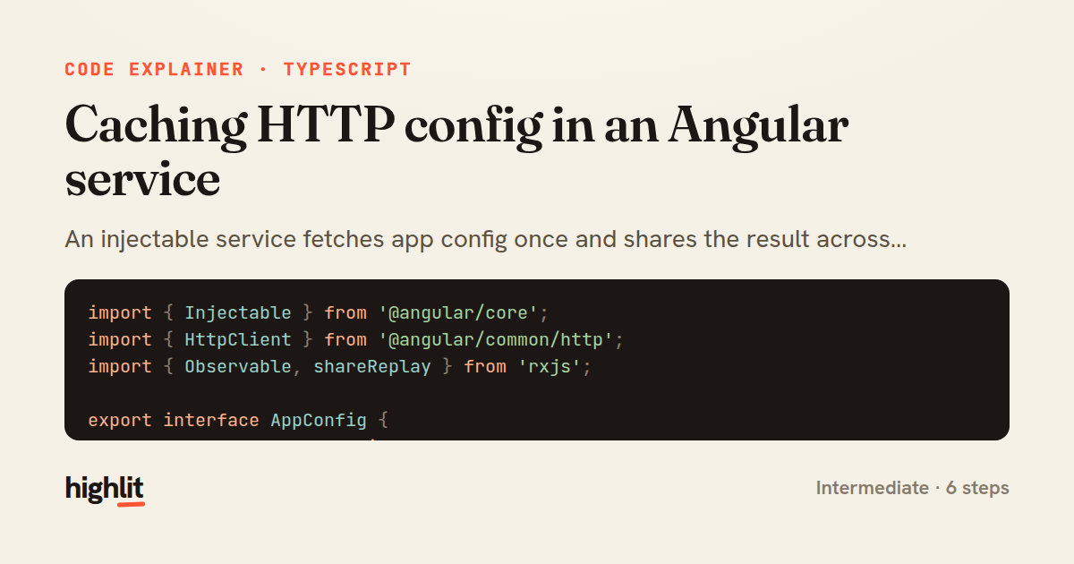 Caching HTTP config in an Angular service — share card