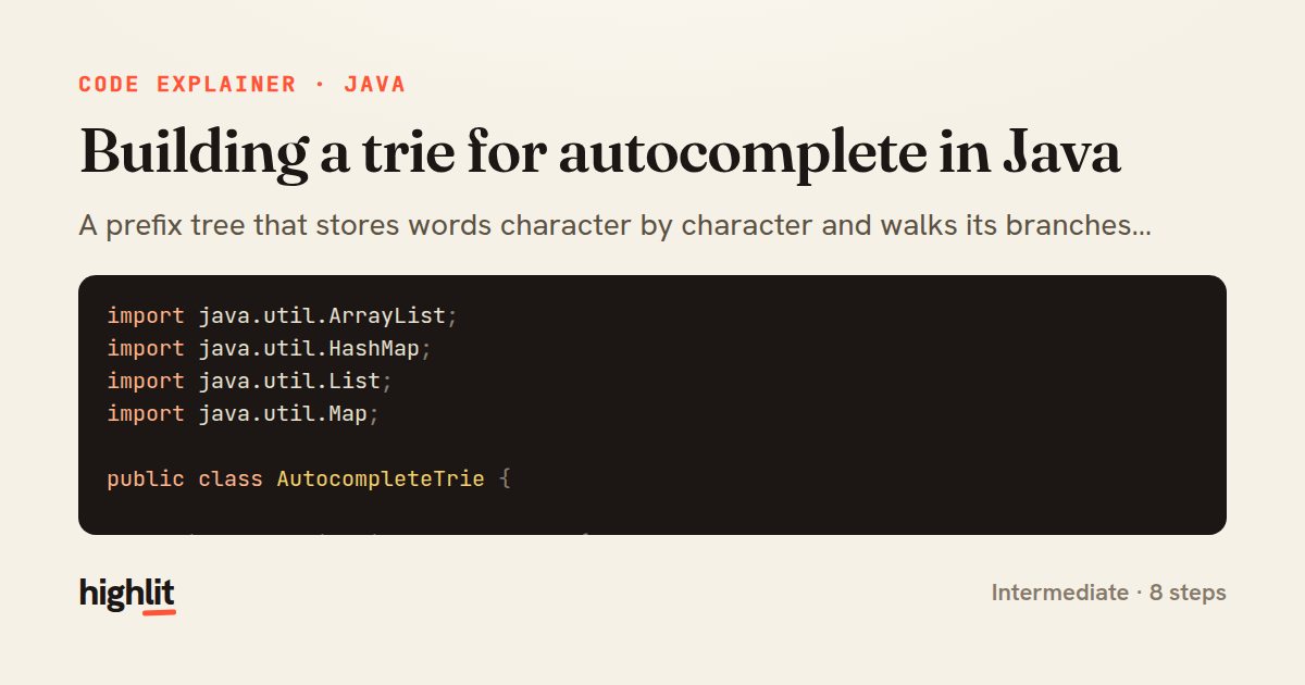 Building a trie for autocomplete in Java — share card