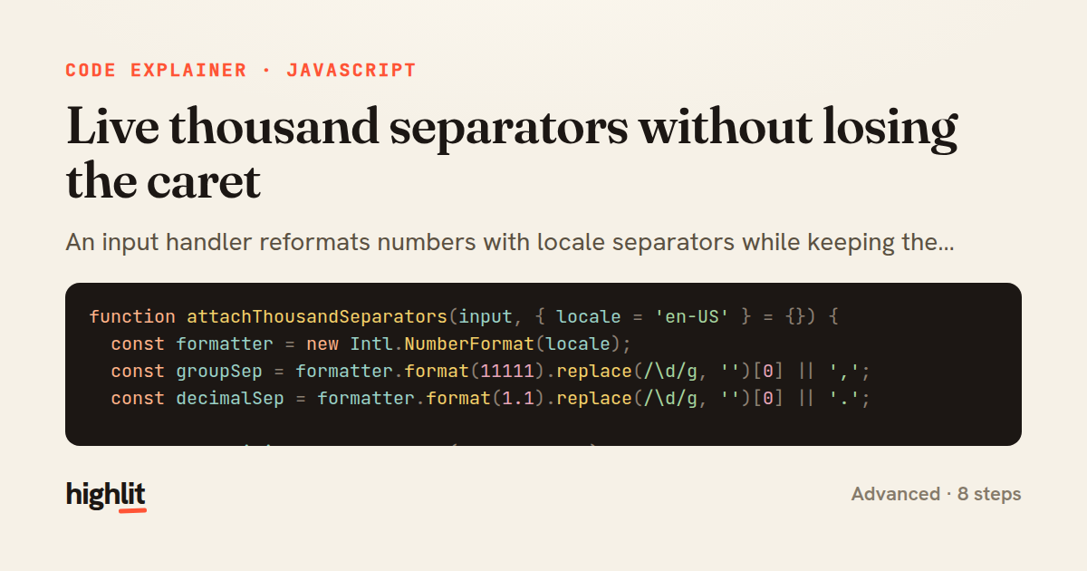 Live thousand separators without losing the caret — share card