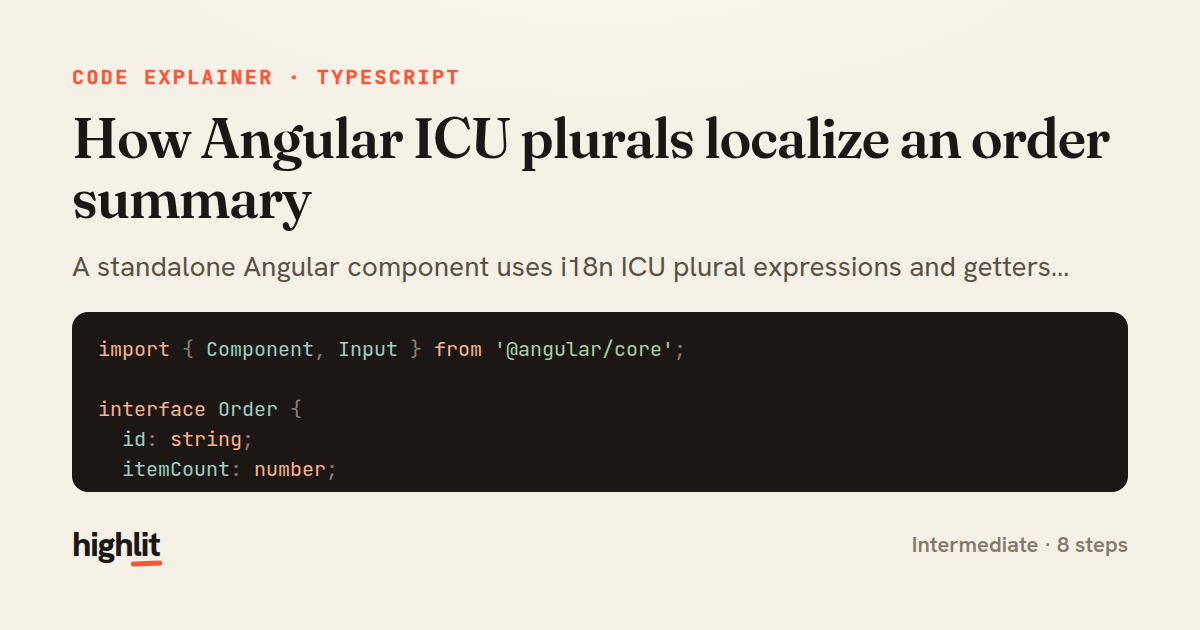 How Angular ICU plurals localize an order summary — share card