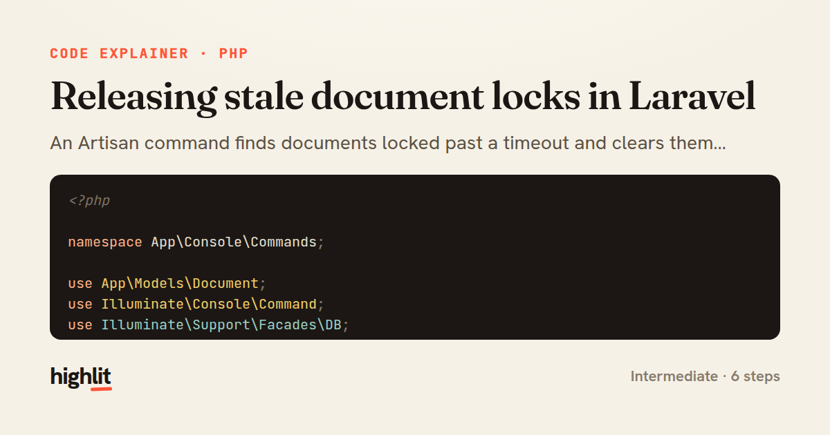 Releasing stale document locks in Laravel — share card