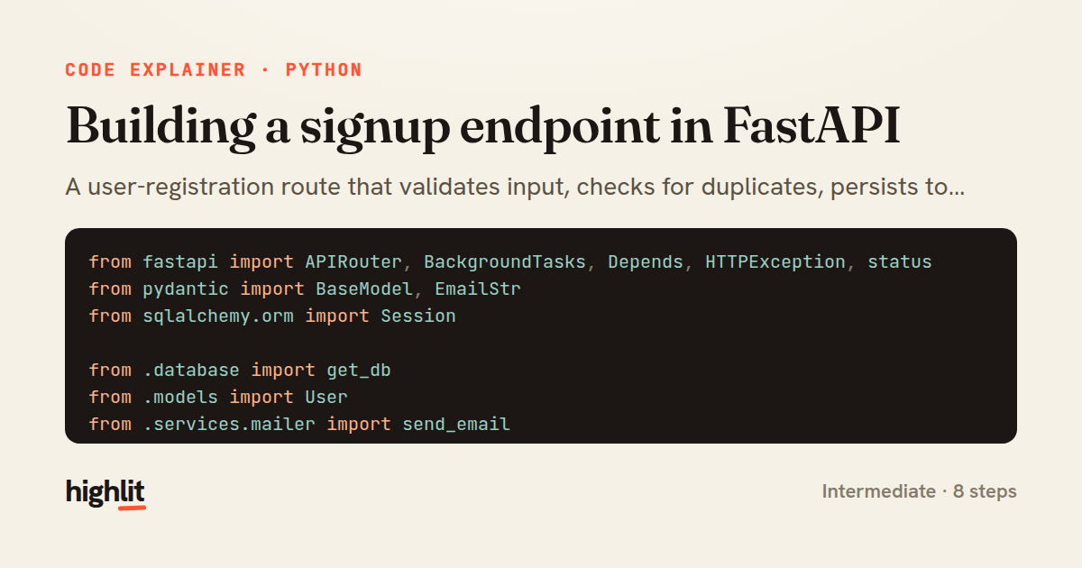 Building a signup endpoint in FastAPI — share card