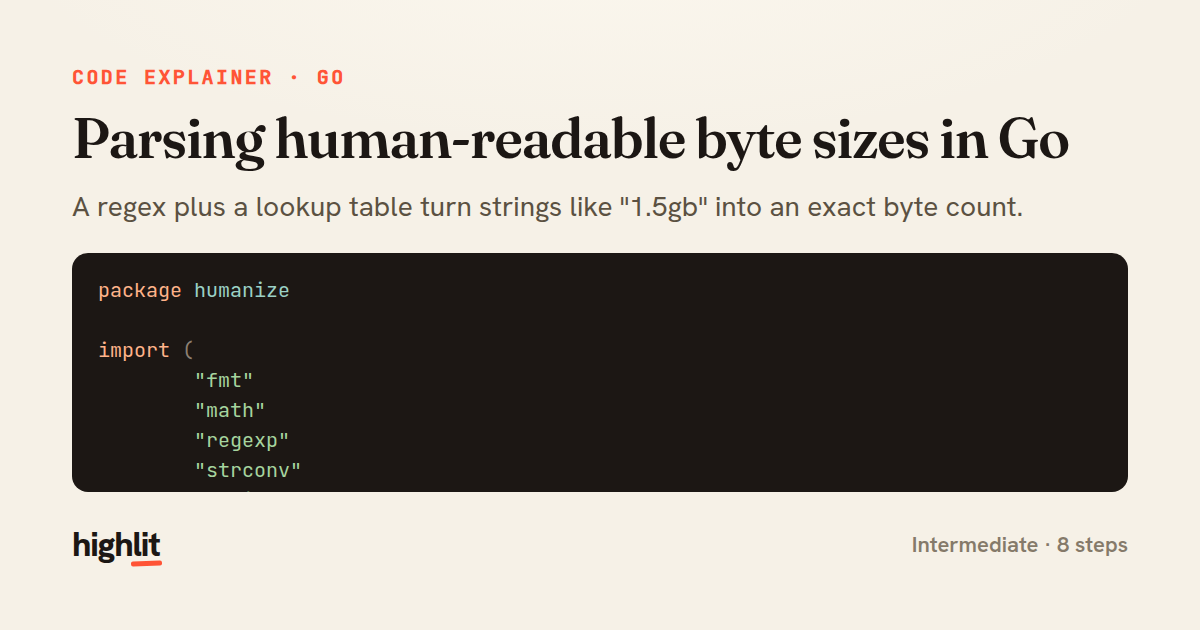 Parsing human-readable byte sizes in Go — share card