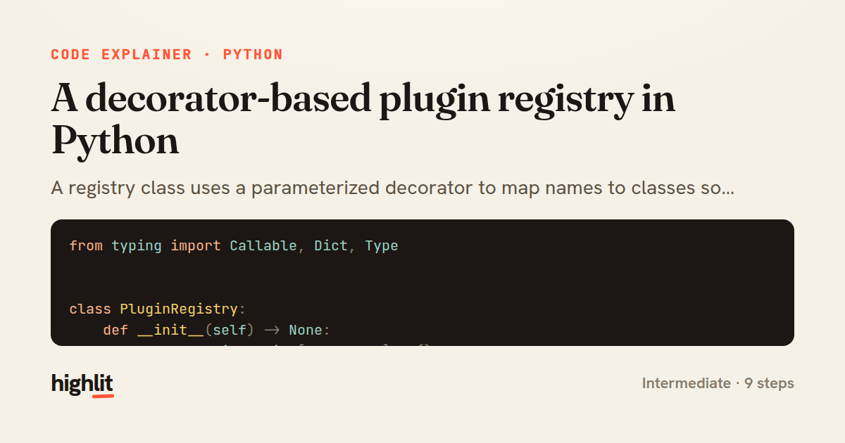 A decorator-based plugin registry in Python — share card