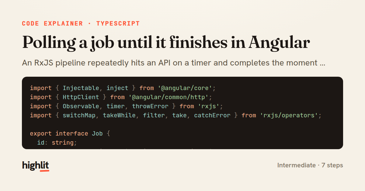 Polling a job until it finishes in Angular — share card