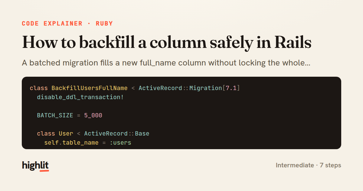 How to backfill a column safely in Rails — share card