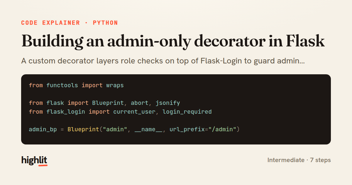 Building an admin-only decorator in Flask — share card