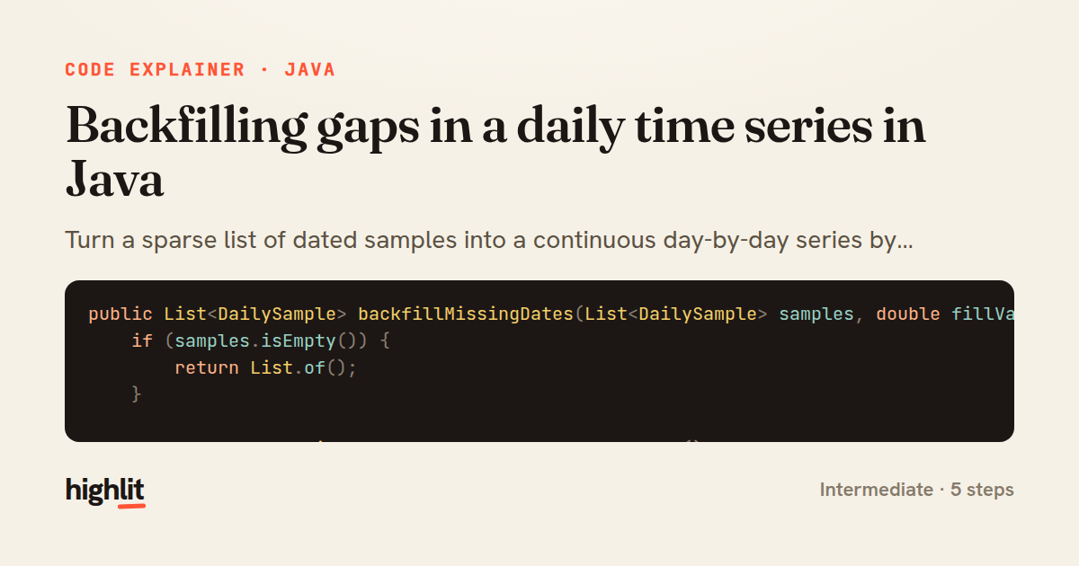 Backfilling gaps in a daily time series in Java — share card