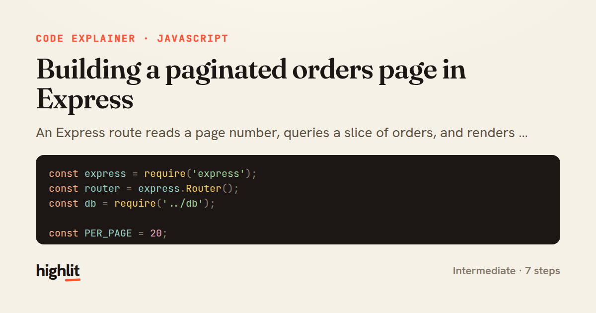 Building a paginated orders page in Express — share card