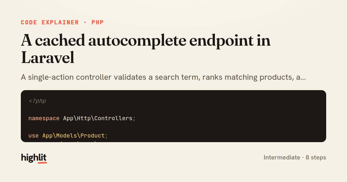 A cached autocomplete endpoint in Laravel — share card