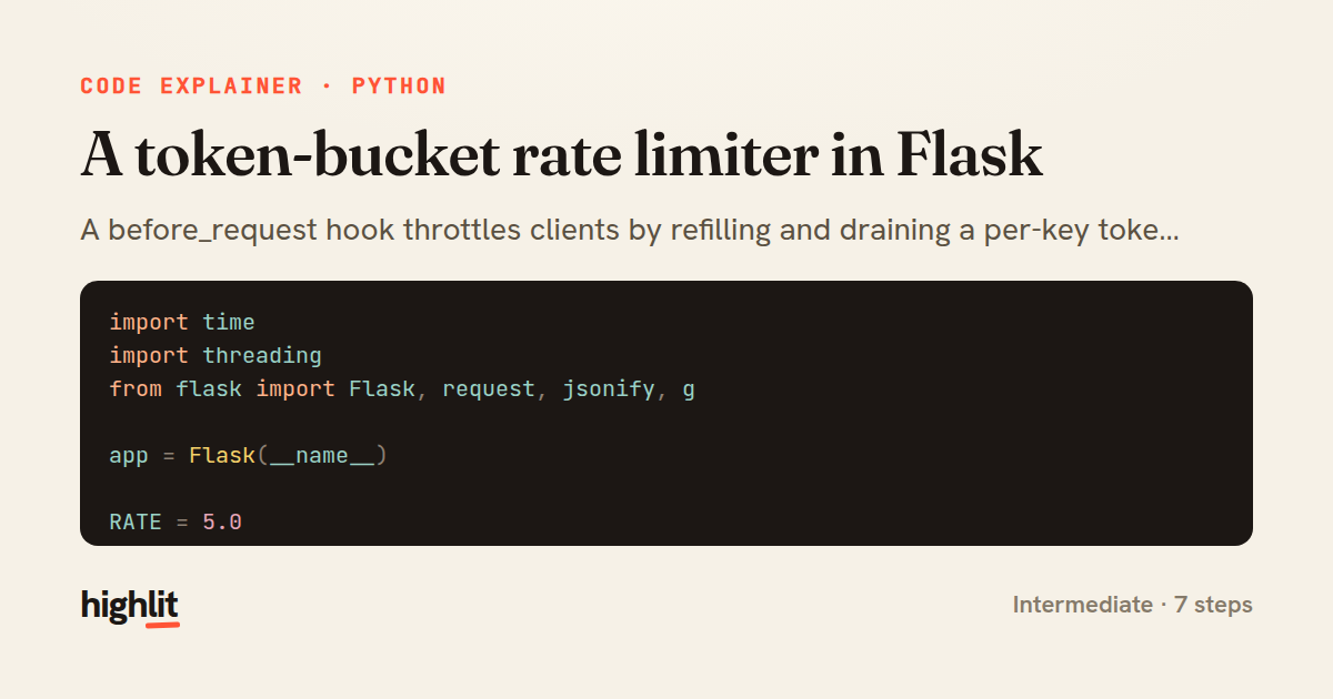 A token-bucket rate limiter in Flask — share card