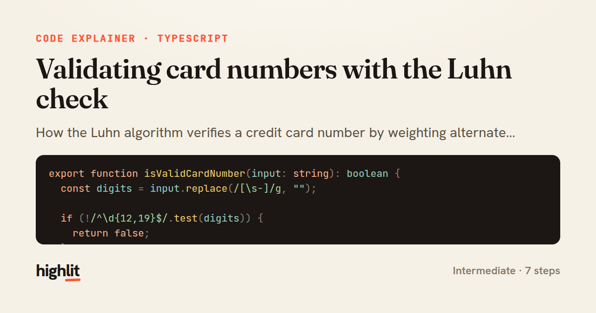 Validating card numbers with the Luhn check — share card