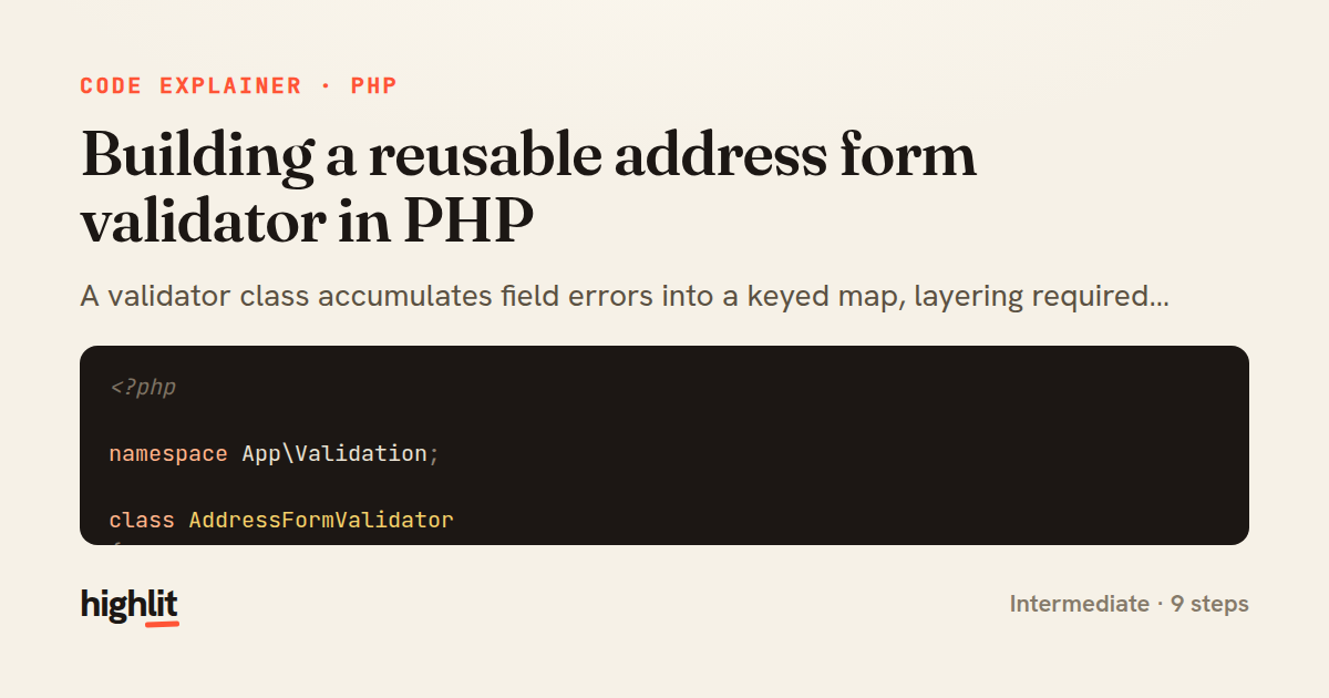 Building a reusable address form validator in PHP — share card