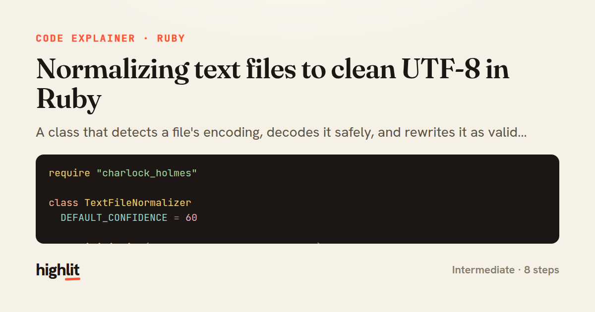 Normalizing text files to clean UTF-8 in Ruby — share card