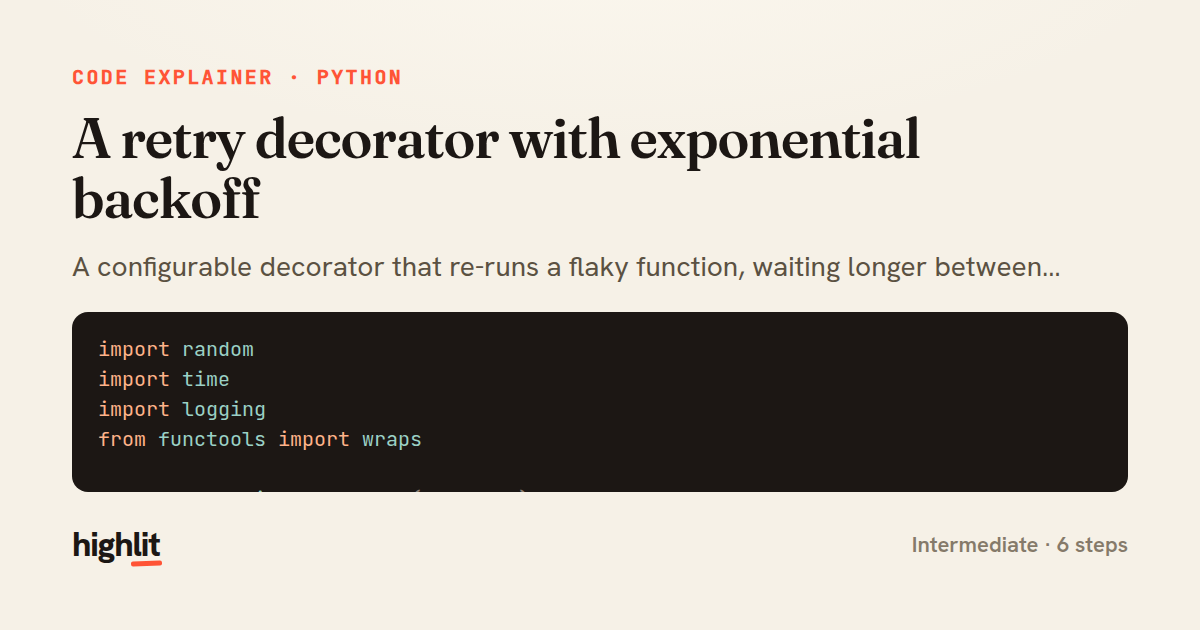 A retry decorator with exponential backoff — share card