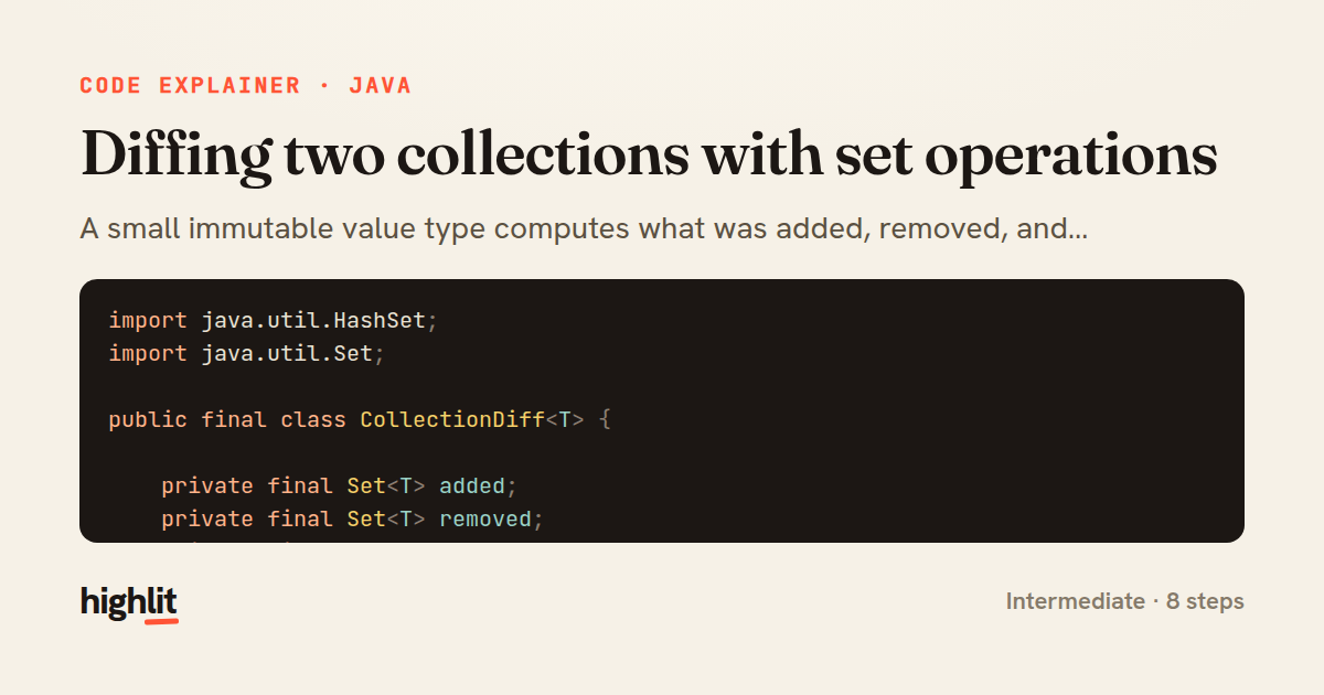 Diffing two collections with set operations — share card