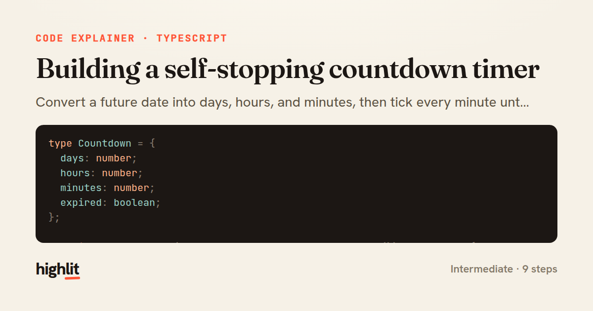 Building a self-stopping countdown timer — share card