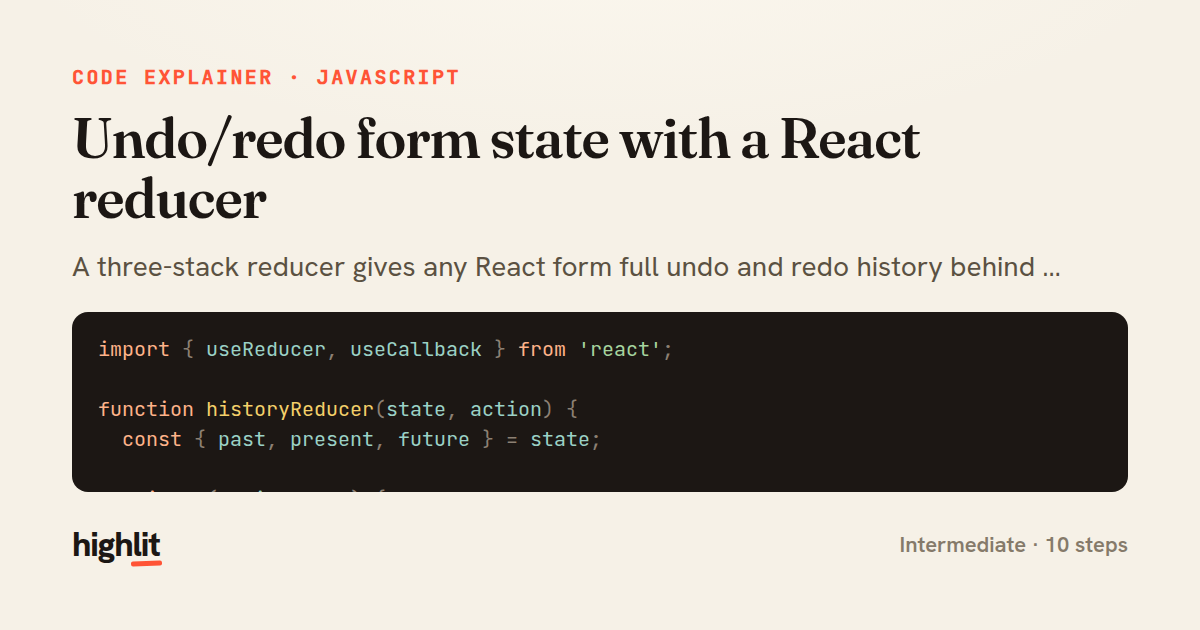 Undo/redo form state with a React reducer — share card
