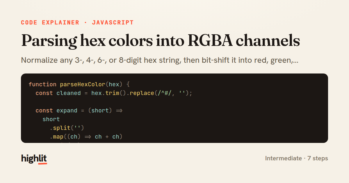 Parsing hex colors into RGBA channels — share card
