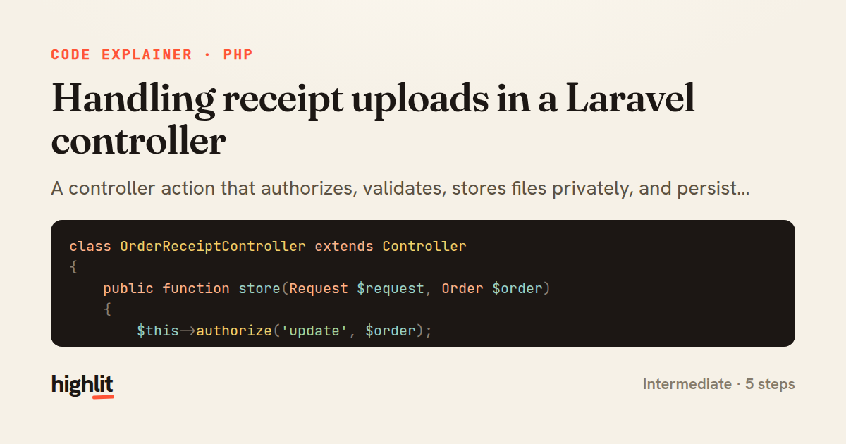 Handling receipt uploads in a Laravel controller — share card