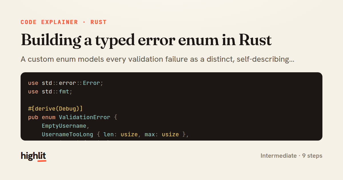 Building a typed error enum in Rust — share card