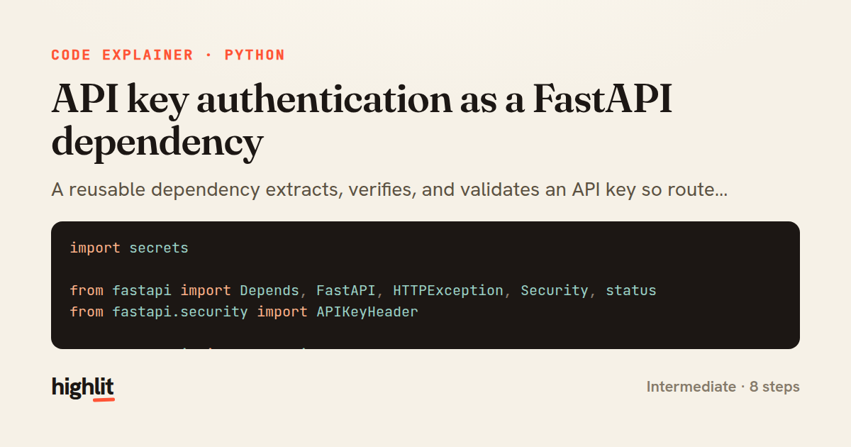 API key authentication as a FastAPI dependency — share card