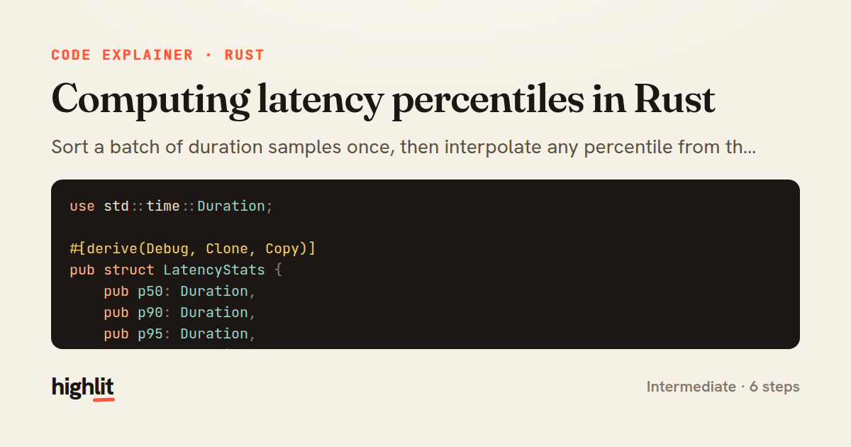 Computing latency percentiles in Rust — share card