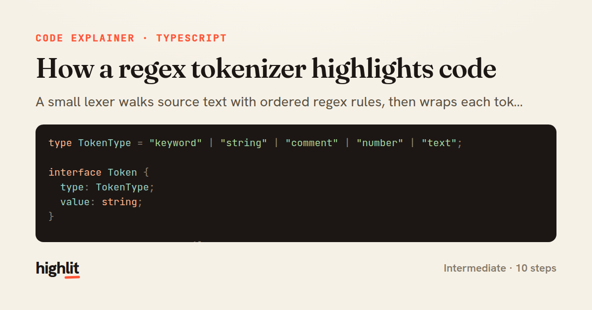 How a regex tokenizer highlights code — share card