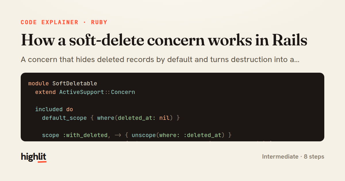How a soft-delete concern works in Rails — share card