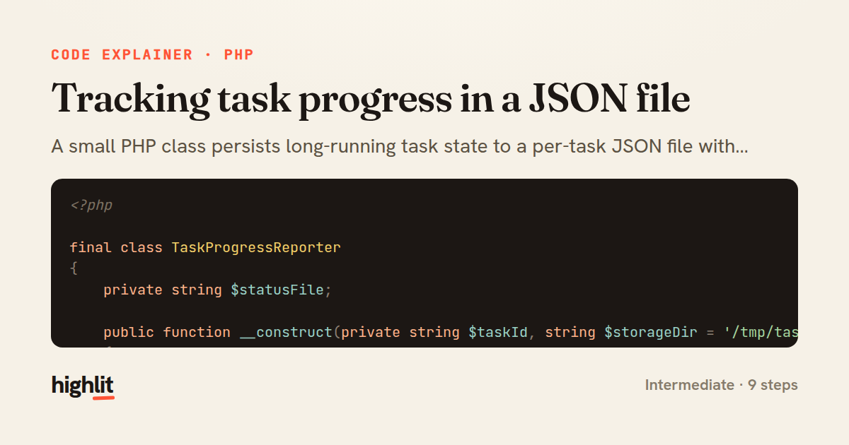 Tracking task progress in a JSON file — share card