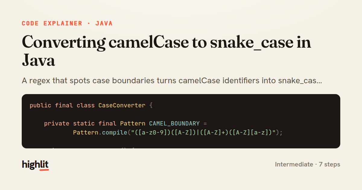 Converting camelCase to snake_case in Java — share card